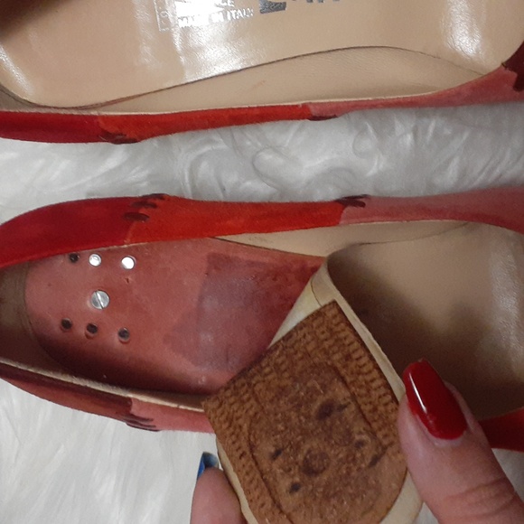 Vtg Salvatore Ferragamo Red & Burgundy Suede Colorblock Patchwork Heels Size 8 - Picture 8 of 12